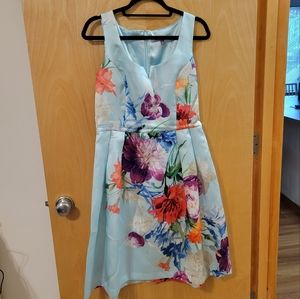 Size 10 Tiffany Blue Floral Midi Dress (Luxe by Carmen Marc Valvo)